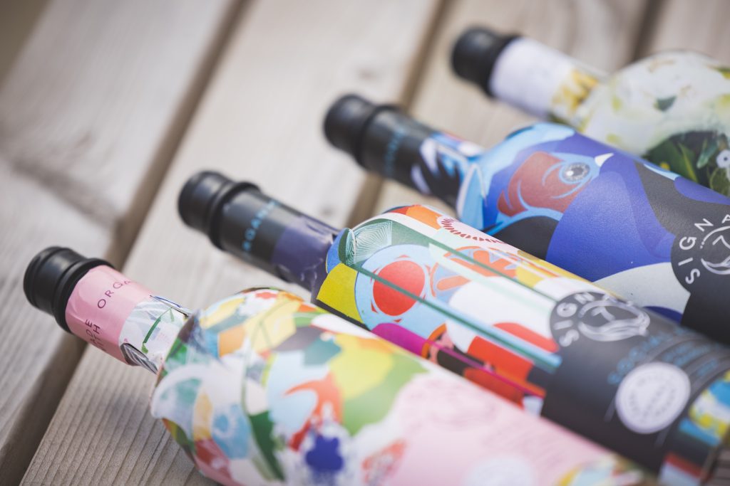 Row of colourful bottles