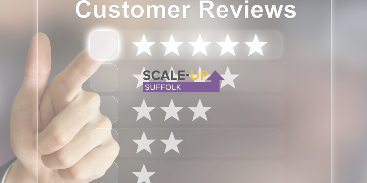 Five star rating shown on screen with Suffolk scale up logo