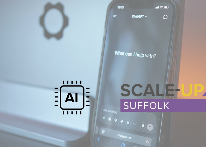 AI icon and smartphone showing AI platform awaiting user prompt to be written.