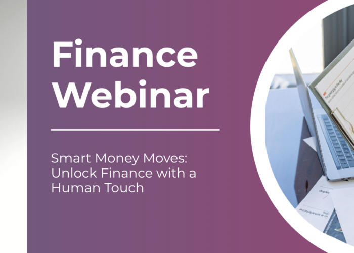 Finance webinar logo with a screen showing a graph and a pen pointing at the graph on the screen.