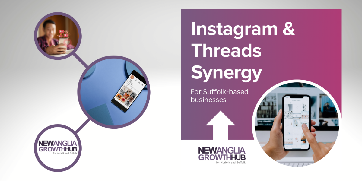 Social media icons with Instagram and Threads workshop graphic for suffolk based business