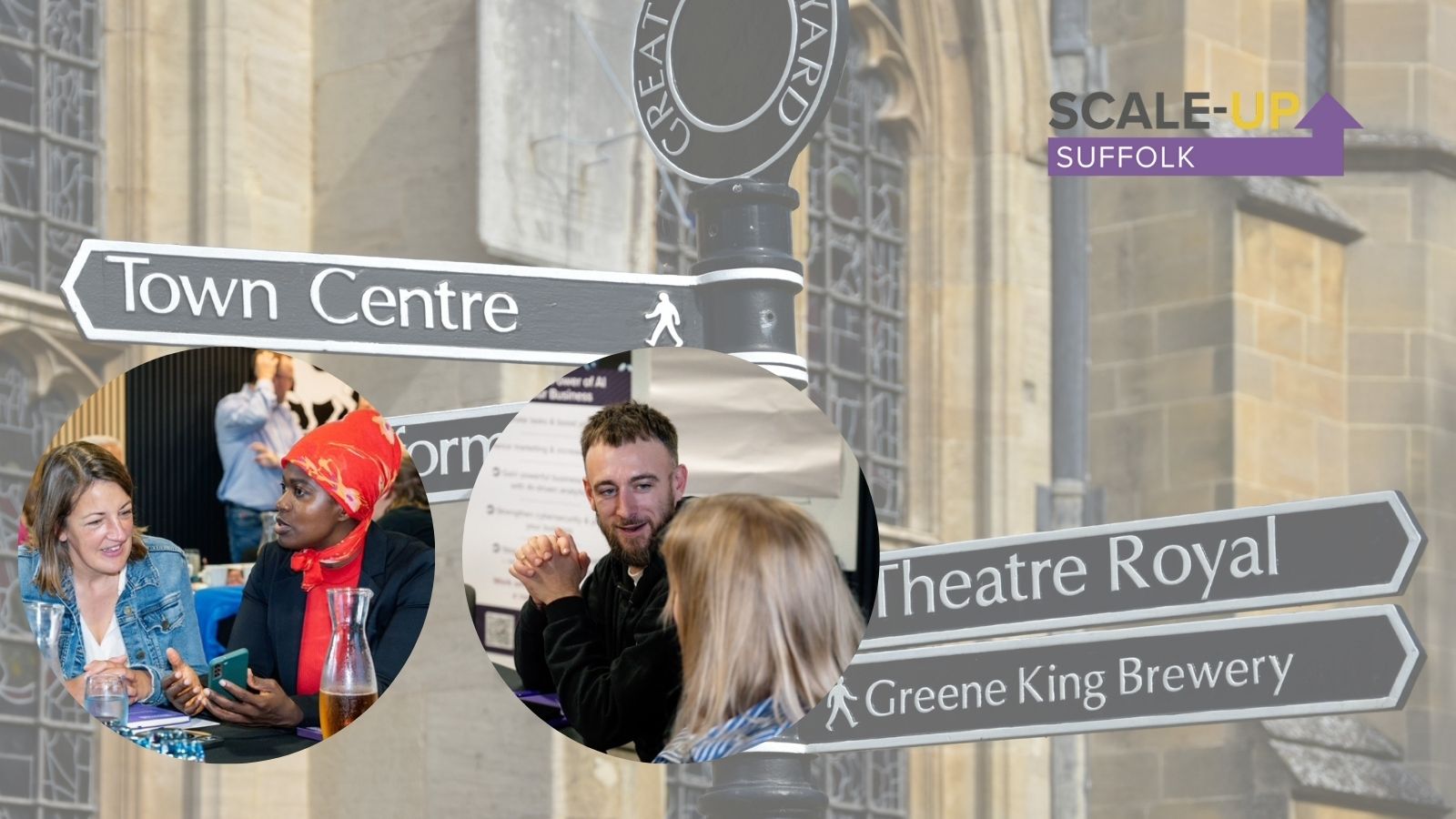 Bury St Edmunds street scene with networking businesses