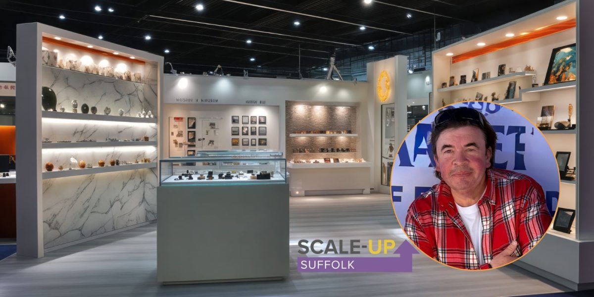 Retail display with image of Nick Pandolfi at New Anglia Growth Hub