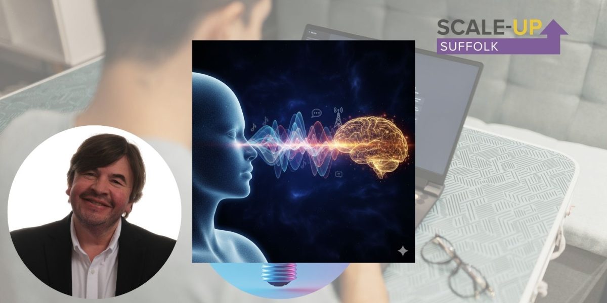 AI icons shown against backdrop of a laptop and the scale up Suffolk logo