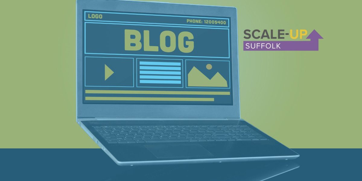 Suffolk scale up logo shown with an open laptop screen