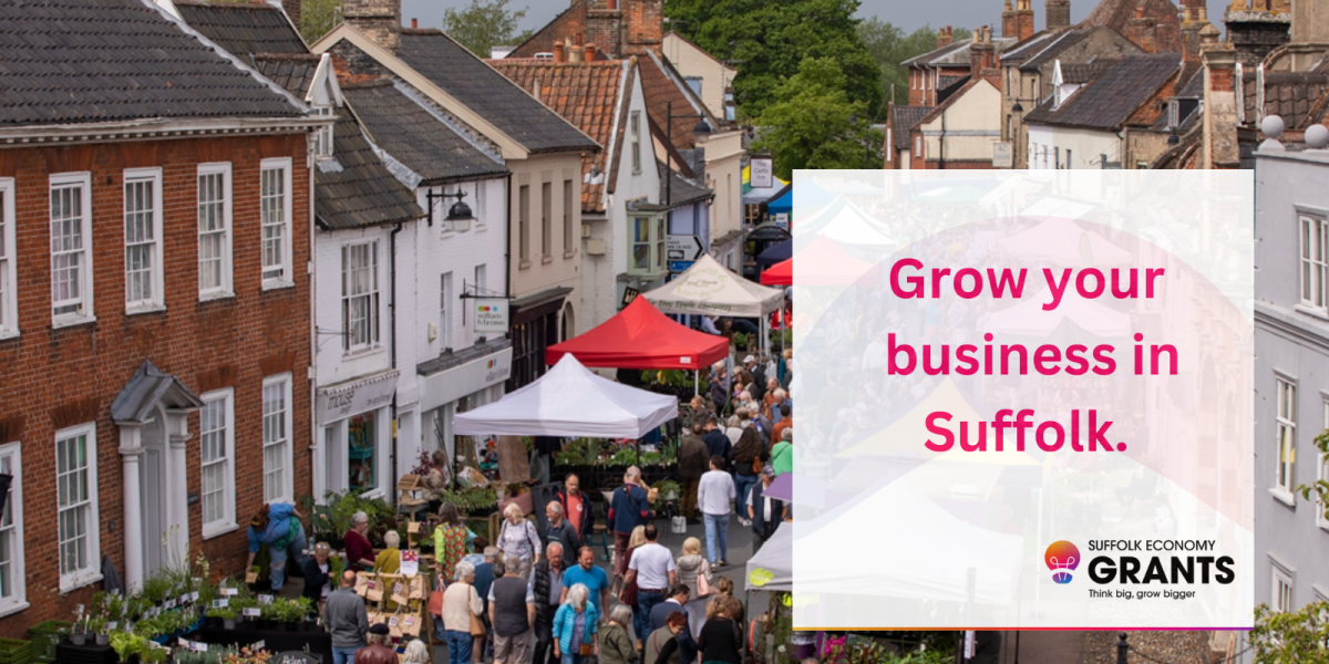 Suffolk High Street with the logo for the new Suffolk Economy Grant