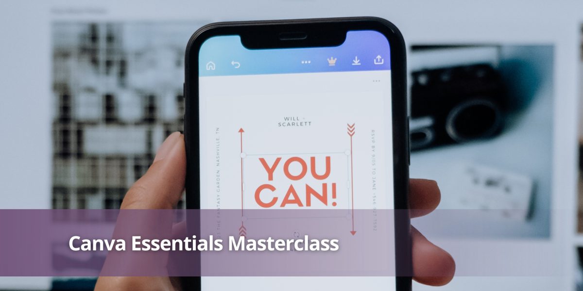 Business professional designing marketing content in Canva during a Canva Essentials Masterclass for SMEs.